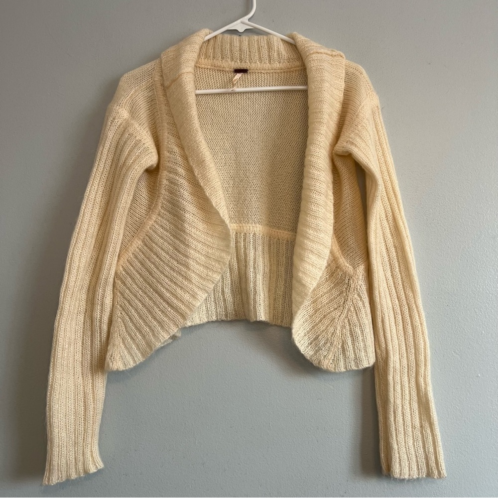 Free People Womens Mohair Blend Open Cardigan Cropped Cream Sz S Cottagecore - Picture 1 of 13